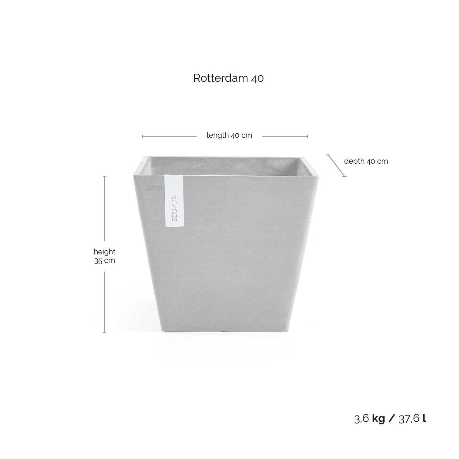 Kukkaruukku - Ecopots - Rotterdam 40cm tummanharmaa - Ecopotskauppa - Uuden aikakauden kukkaruukku