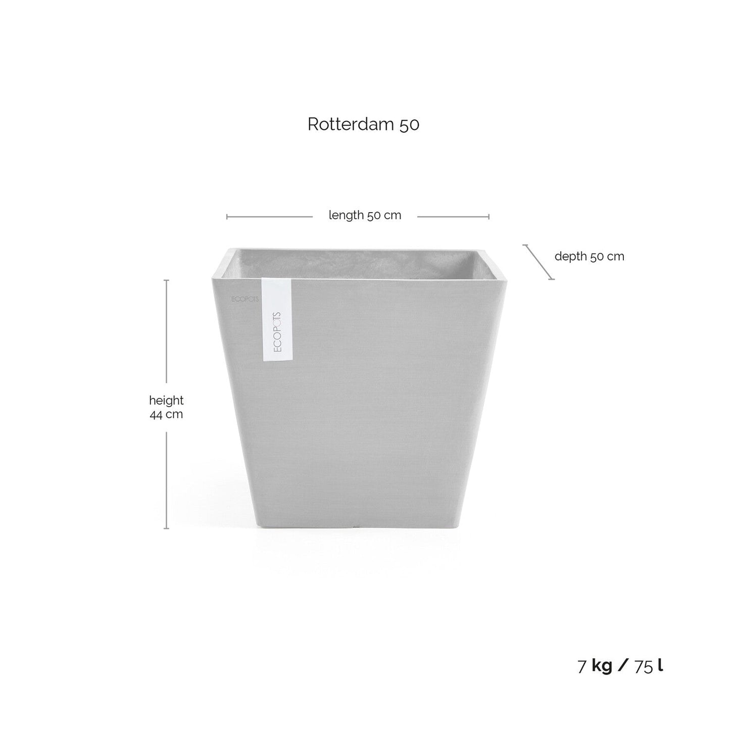 Kukkaruukku - Ecopots - Rotterdam 50cm valkoharmaa - Ecopotskauppa - Uuden aikakauden kukkaruukku