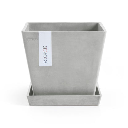 Kukkaruukku - Ecopots - Rotterdam aluslautanen 20cm valkoharmaa - Ecopotskauppa - Uuden aikakauden kukkaruukku