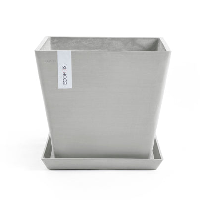 Kukkaruukku - Ecopots - Rotterdam aluslautanen 30cm valkoharmaa - Ecopotskauppa - Uuden aikakauden kukkaruukku