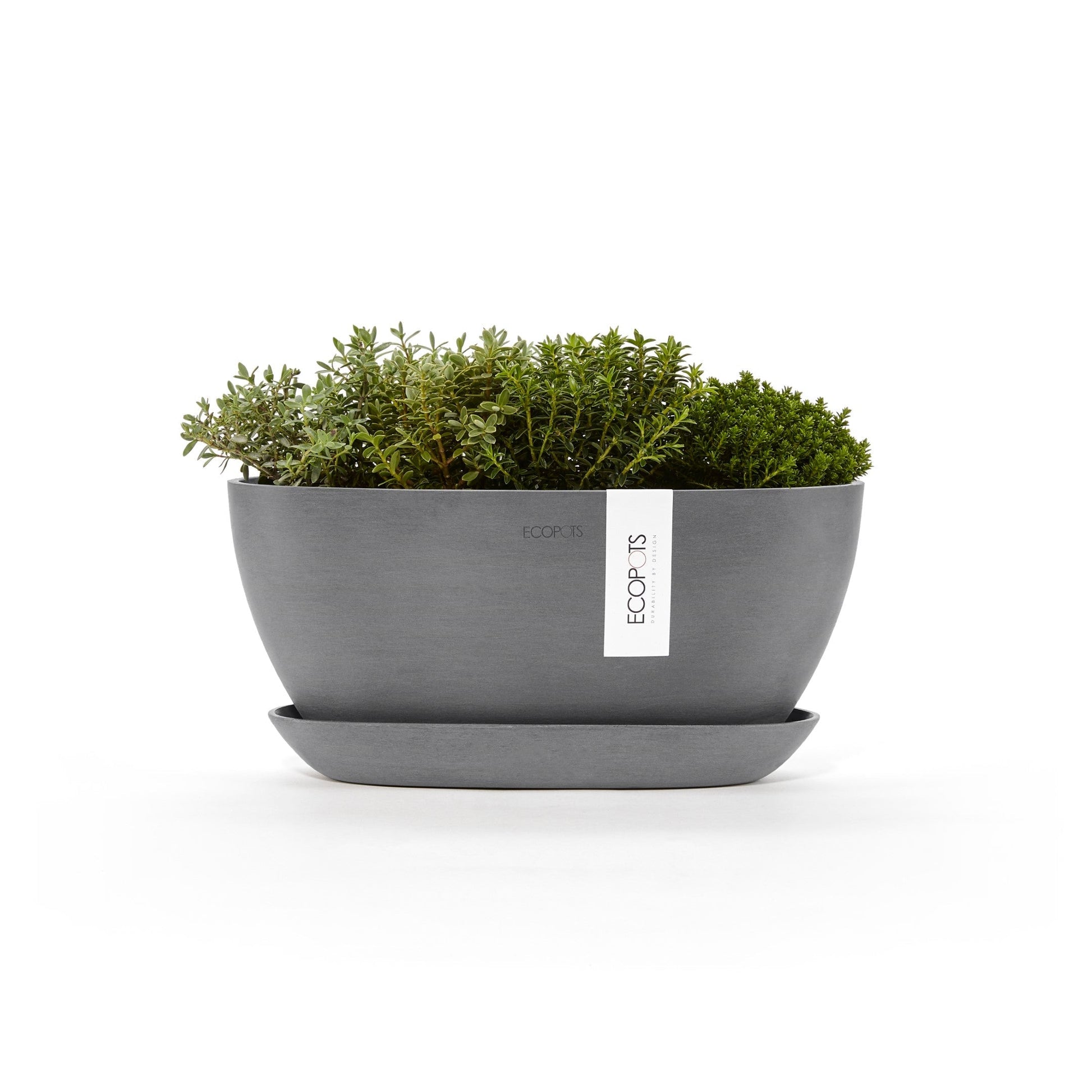 Kukkaruukku - Ecopots - Sofia 30cm harmaa & aluslautanen - Ecopotskauppa - Uuden aikakauden kukkaruukku