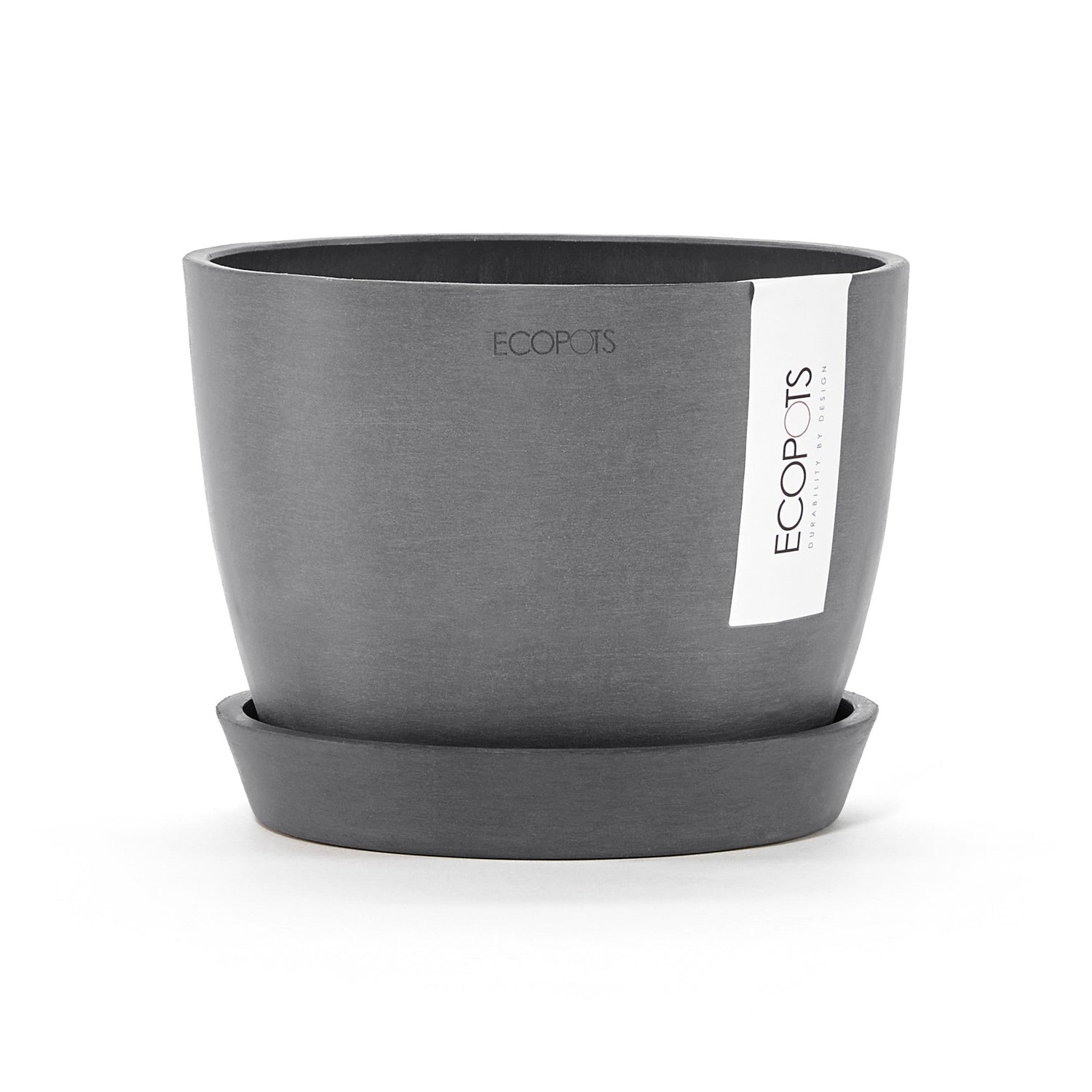 Kukkaruukku - Ecopots - Tukholma aluslautanen 15cm harmaa - Ecopotskauppa - Uuden aikakauden kukkaruukku